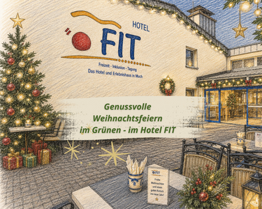 Zeichnung des Hotel FIT mit Weihnachtsdekoration